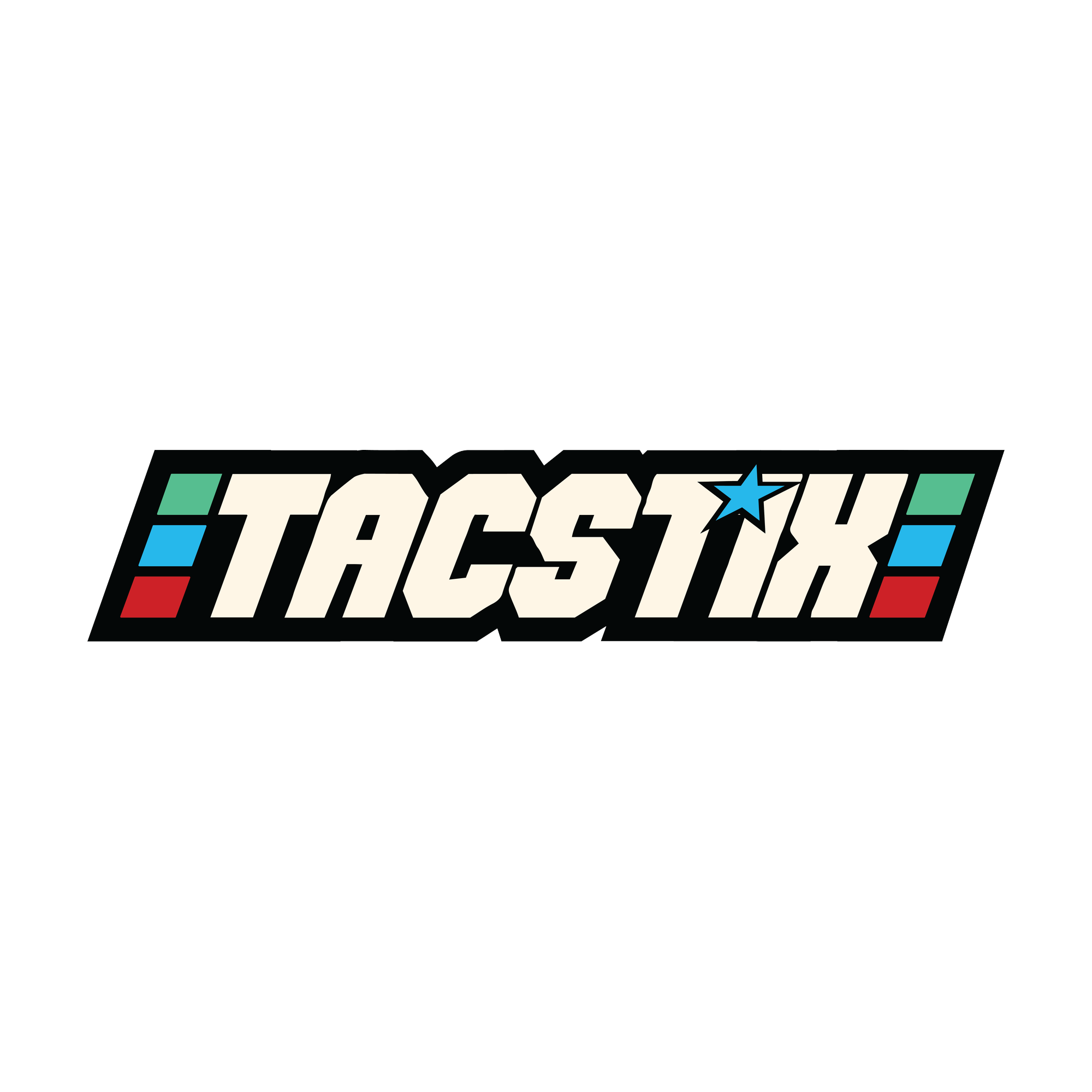 Tacstix Banner sticker with Tacstix wordmark and green, blue and red stripes